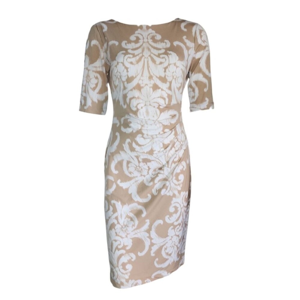 CONNECTED APPAREL Tan White Short Sleeve Pullover Dress Womens Size‎ 6